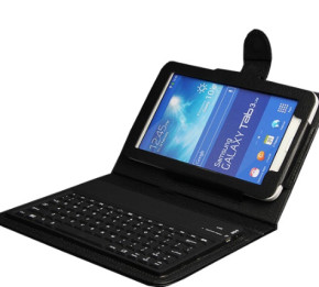 Луксозен кожен калъф с Bluetooth клавиатура за Samsung Galaxy Tab 3 Lite 7.0 T110 / Tab 3 Lite 7.0 T111 черен